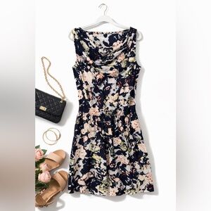 Gap Navy Floral Fit & Flare Dress Size 0 Sleeveless Cowl Neck